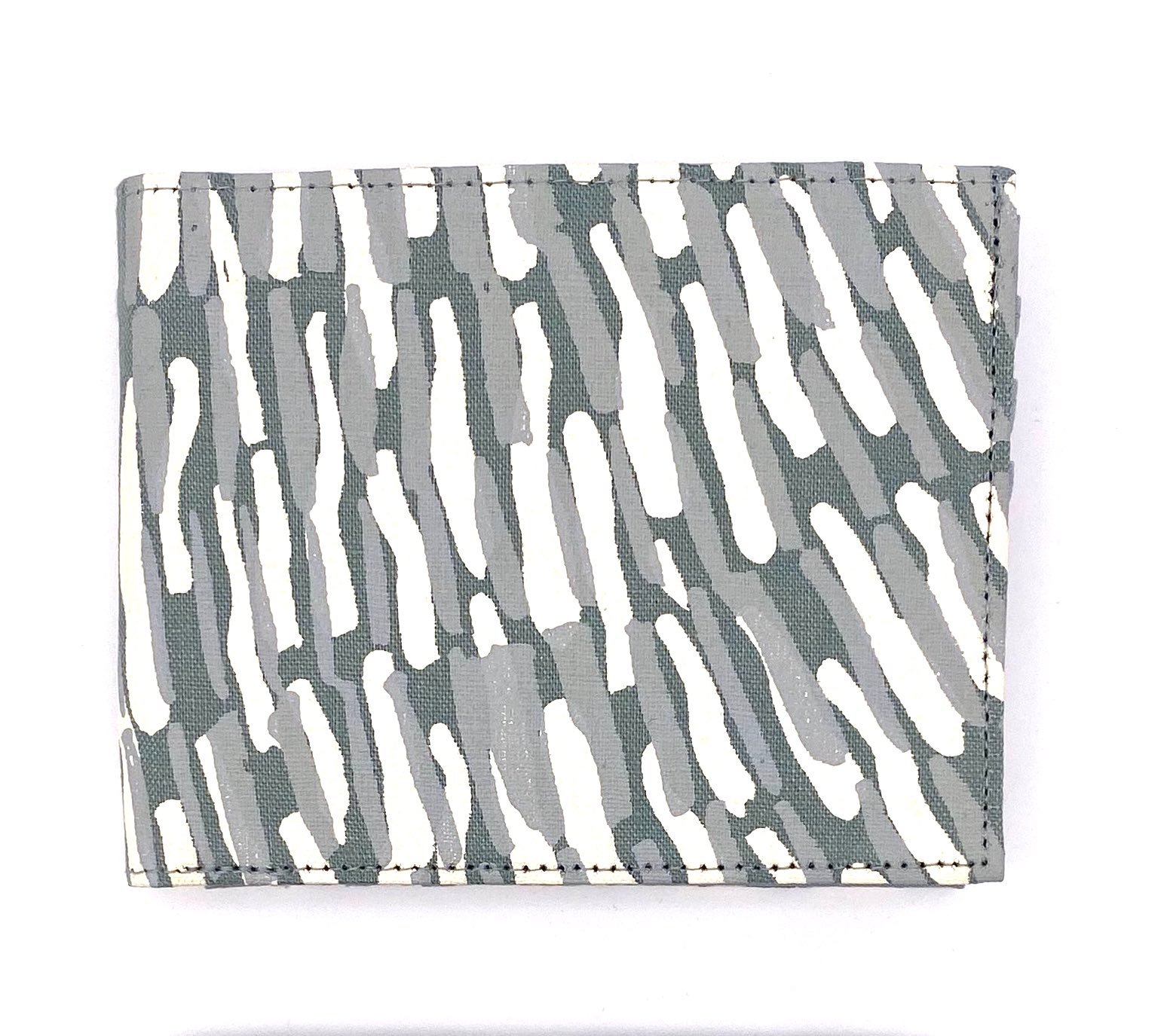 Lindon wallet made by Flying Fox Fabrics from hand printed fabric designed by Marita Sambono of Merrepen Arts