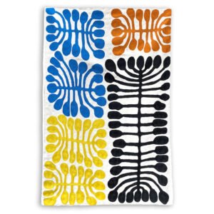 Large wool chain stitch kilim designed by Mitjili Napurrula of Ikuntji Artists, made by Better World Arts and available from Flying Fox Fabrics