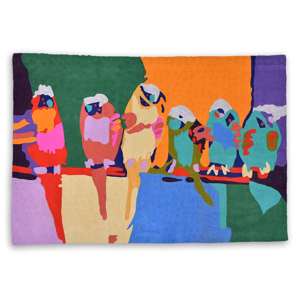 Large chain stitch kilim rug wall hanging designed by Karen Barnes of Warlukurlangu Artists. Made by Better World Arts available from Flying Fox Fabrics