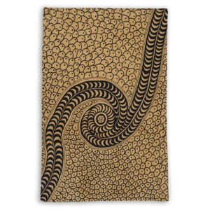 Large chain stitch kilim rug wall hanging designed by Cynthia Burke of the APY Lands. Made by Better World Arts available from Flying Fox Fabrics