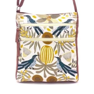 Delia Bag with Wattle bird design by Jocelyn Proust made by Flying Fox Fabrics