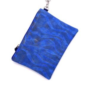 Nelly clutch purse bag with wrist strap, lino print fabric designed by Deborah Wurrkidj of Babbarra Designs in Maningrida, made by Flying Fox Fabrics