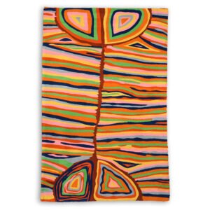 Large chain stitch kilim rug wall hanging designed by Judy Napangardi Watson. Made by Better World Arts available from Flying Fox Fabrics