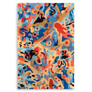 Small wool kilim rug wallhanging designed by Stephen Jupurrula Nelson from Warlukurlangu Artists made by Better World Arts available from Flying Fox Fabrics