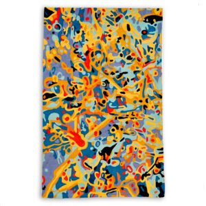 Medium kilim rug wallhanging designed by Stephen Jupurrula Nelson from Warlukurlangu Artists made by Better World Arts available from Flying Fox Fabrics