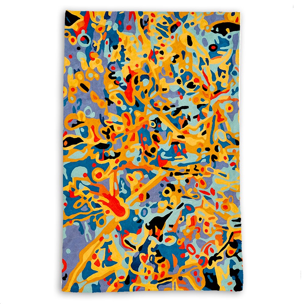 Medium kilim rug wallhanging designed by Stephen Jupurrula Nelson from Warlukurlangu Artists made by Better World Arts available from Flying Fox Fabrics