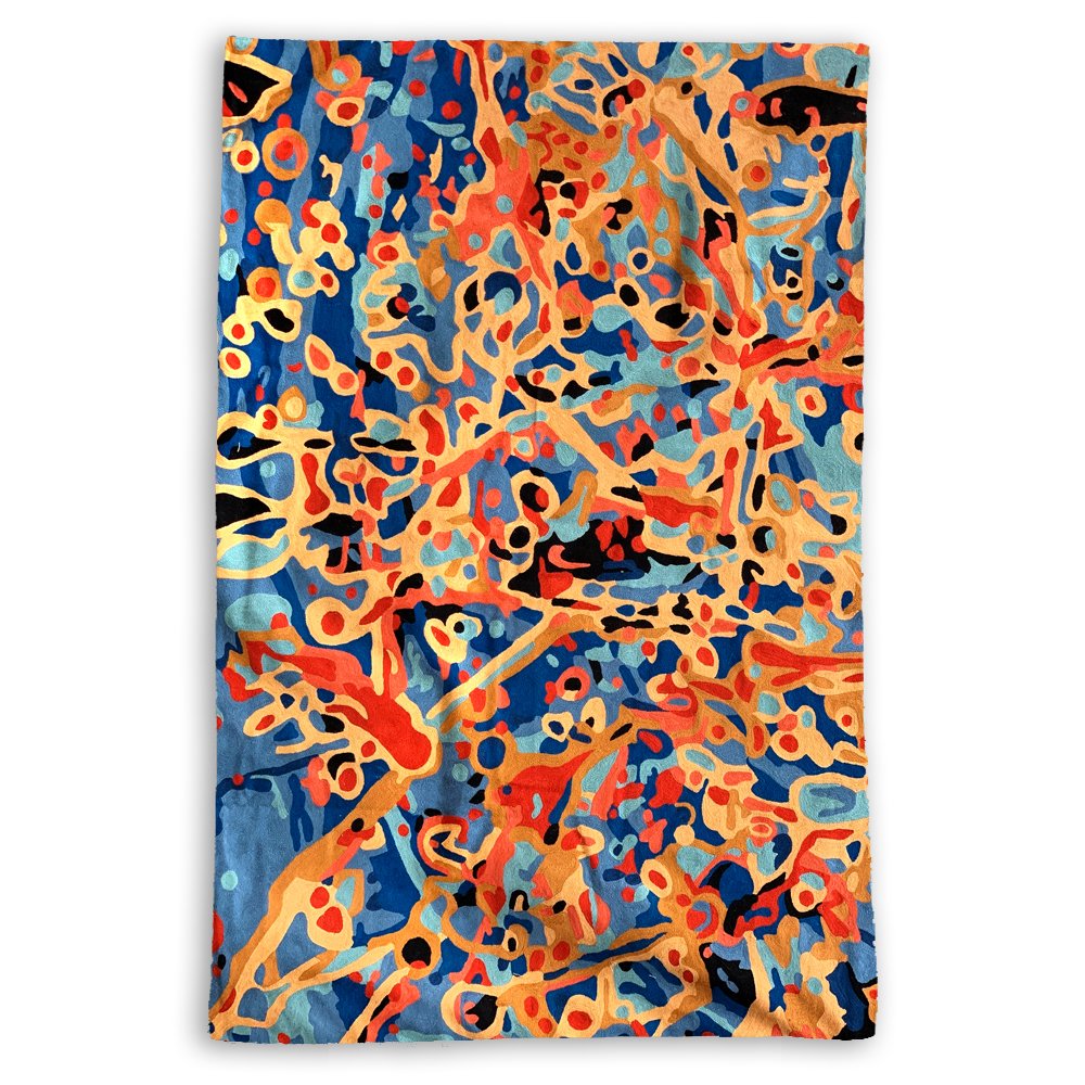 Large kilim rug wallhanging designed by Stephen Jupurrula Nelson from Warlukurlangu Artists made by Better World Arts available from Flying Fox Fabrics