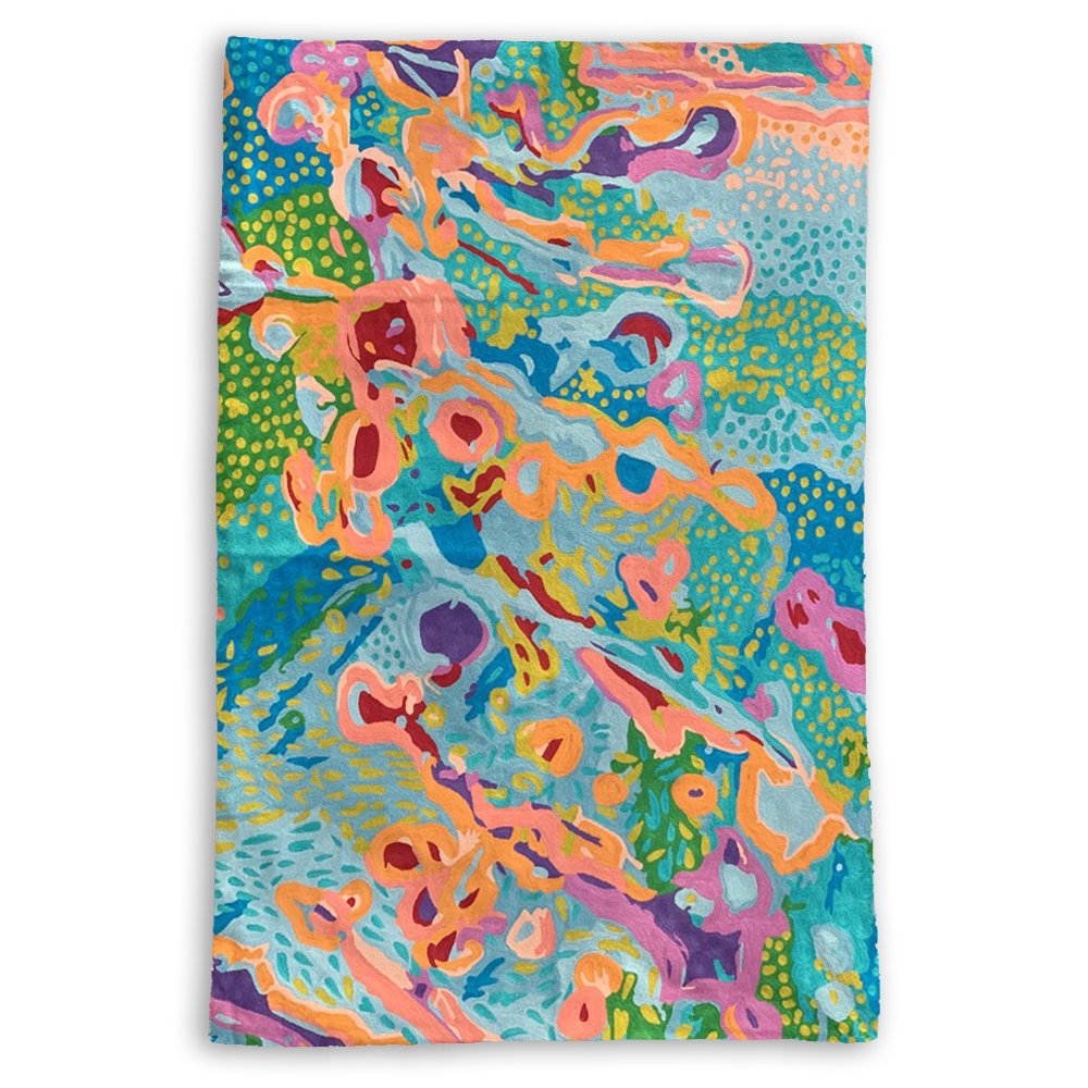 Large kilim rug wallhanging designed by Stephen Jupurrula Nelson from Warlukurlangu Artists made by Better World Arts available from Flying Fox Fabrics