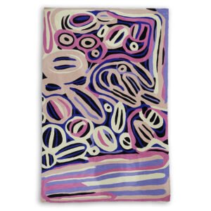 Large wool chains stitch rug kilim wallhanging designed by Anmanari of Papulankutja Artists. Available from Flying Fox Fabrics