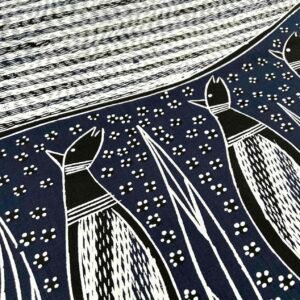 Fruit bats on blue linen - Roy Burnyila