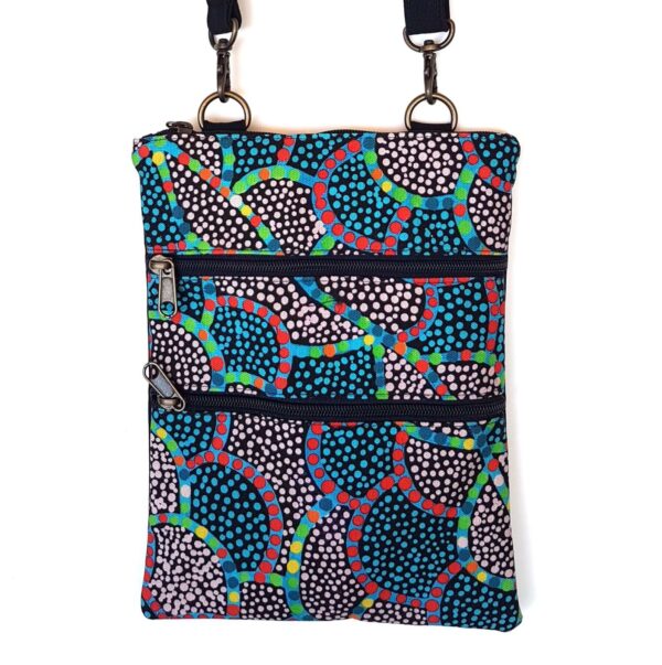 Serena bag made from fabric seed dreaming Warlukurlangu Artists made by Flying Fox Fabrics