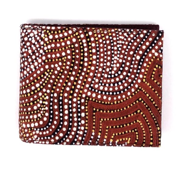 Lindon wallet made from warlukurlangu Artists fabric by Flying Fox Fabrics