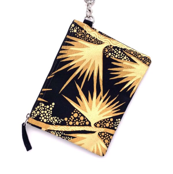 Nelly clutch purse bag with wrist strap, Sand Palm fabric designed by Gracie Kumbi of Merrepen Arts, made by Flying Fox Fabrics