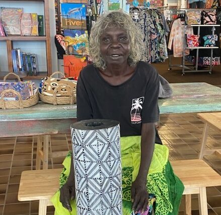 Susan Marawarr, artist from Babbarra Designs and Maningrida Arts and Culture at Songlines Gallery in Darwin