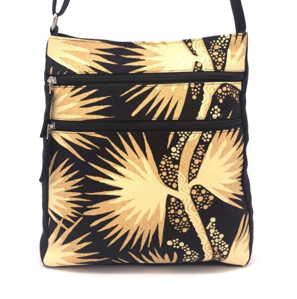 Delia bag, fabric is Sand Palm design by Gracie Kumbi from Merrepen Arts made by flying Fox Fabrics