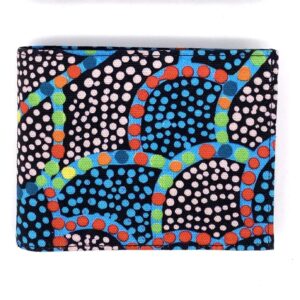 Lindon wallet made from Warlukurlangu Artists fabric by Flying Fox Fabrics