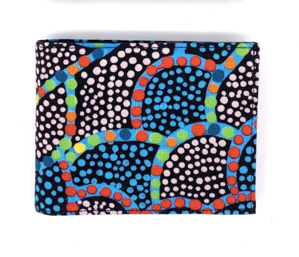 Lindon wallet made from Warlukurlangu Artists fabric by Flying Fox Fabrics