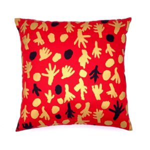 Cushion cover made from hand printed fabric designed by alice Nampijtinpa of Ikuntji Artists made by Flying Fox Fabrics